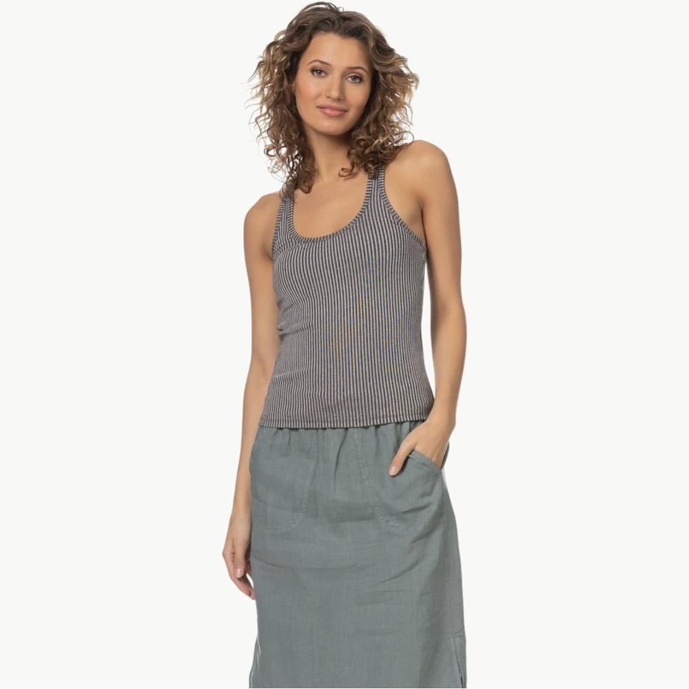 Anine Bing Kristen Asymmetrical Ribbed Tank Sz Medium Black Stretch Minimal NWT - Picture 8 of 11